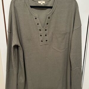 Entro Sage Green Long Sleeve Waffle Knit Top